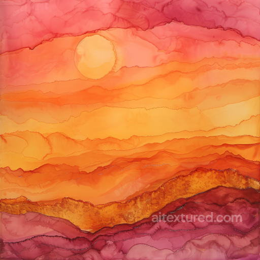 Alcohol Ink PBR Texture with Warm Sunset Landscape Layers seamless Alcohol ink PBR texture