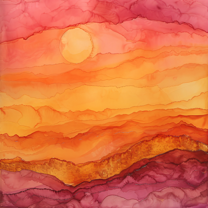 Alcohol Ink with Warm Sunset Landscape Layers seamless PBR texture preview