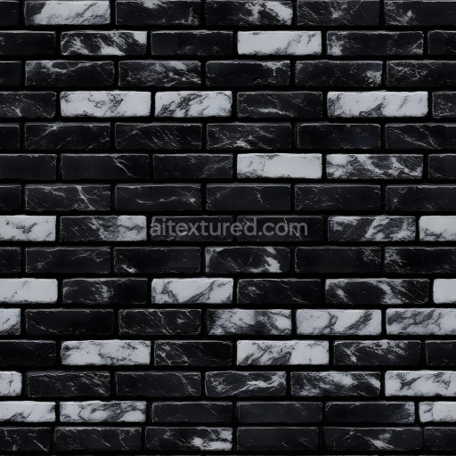 Seamless 3D cracked black and white marble brick PBR texture with high-contrast veining