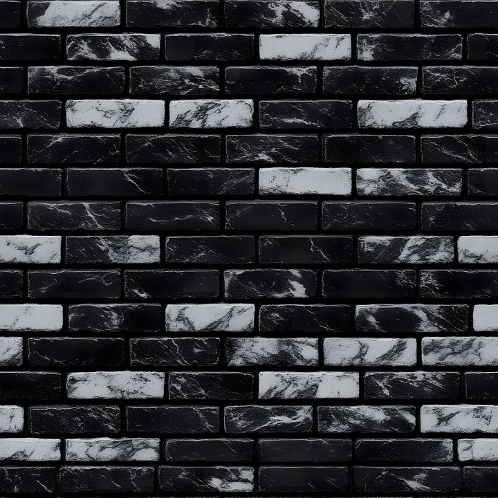 Cracked Black And White Marble Brick With High-Contrast Veining seamless PBR texture preview