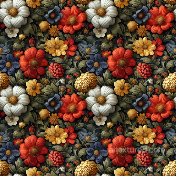 Vibrant Embroidered Floral Fabric Pattern Seamless Texture Embroidered floral texture preview