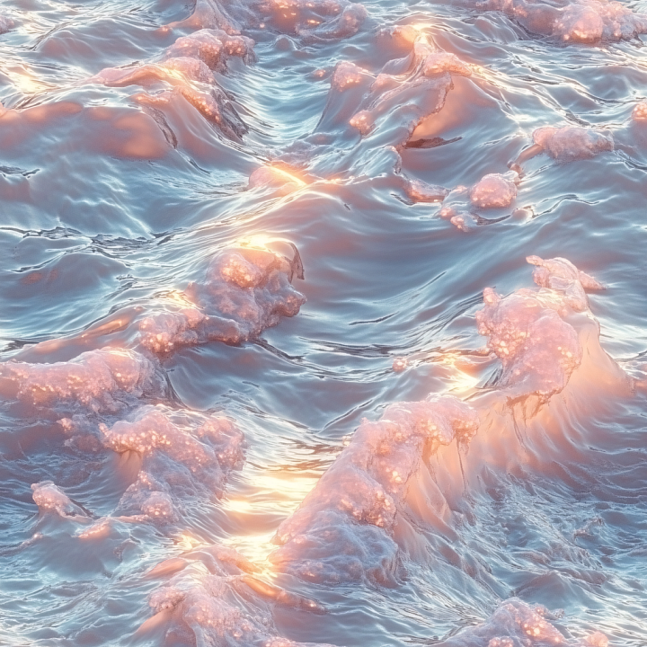 Foam Water With Glowing Orange-Pink Highlights And Dynamic Wave Patterns seamless PBR texture preview
