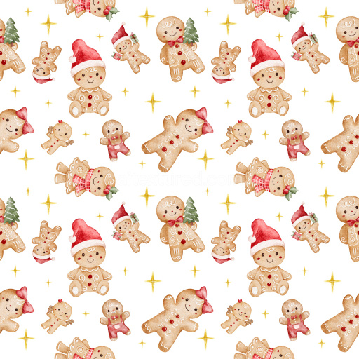 Pattern Bundle - Seamless 3D Pattern PBR Texture Featuring Cute Christmas Gingerbread Characters texture preview