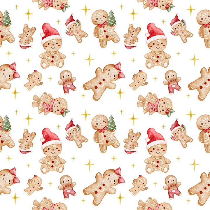 Pattern Featuring Cute Christmas Gingerbread Characters seamless PBR texture preview