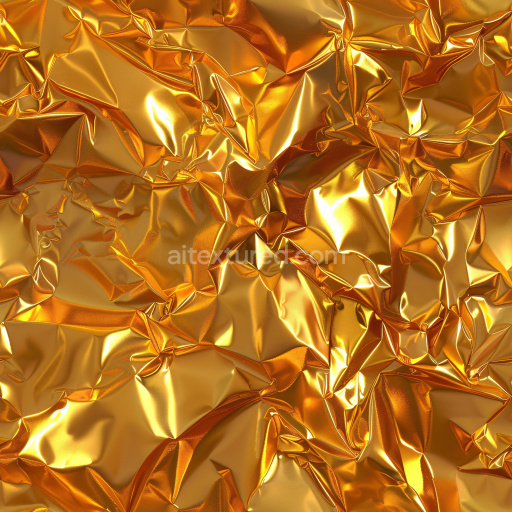 Seamless 3D PBR Glossy Crumpled Foil Texture in Warm Gold Tone