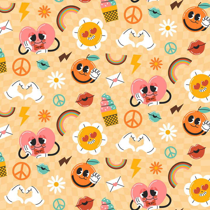 Featuring Colorful Happy Face Cartoon Pattern seamless PBR texture preview