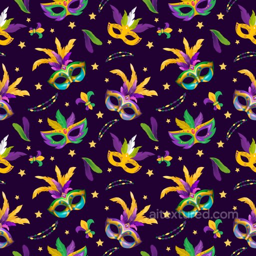 Pattern PBR Texture Featuring Colorful Mardi Gras Masks and Feathers seamless Pattern Bundle PBR texture