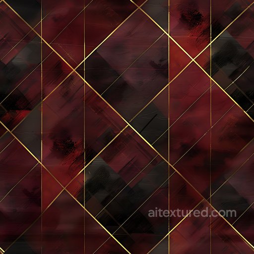 Seamless 3D PBR Plaid Texture Featuring Dark Red and Black Tones with Gold Accents texture preview