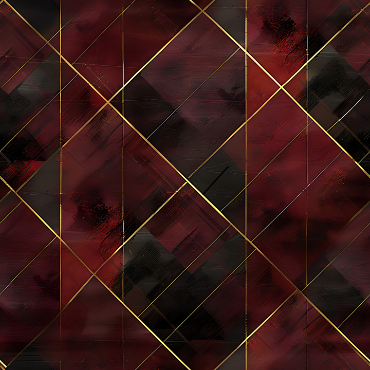 Plaid Featuring Dark Red and Black Tones with Gold Accents seamless PBR texture preview