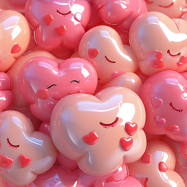 Inflated Glossy Heart-Shaped Vinyl in Pink Shades seamless PBR texture preview