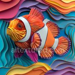 seamless Seamless 3D PBR Texture Featuring Origami-Inspired Clown Fish with Layered Paper Look texture 8k free download PBR