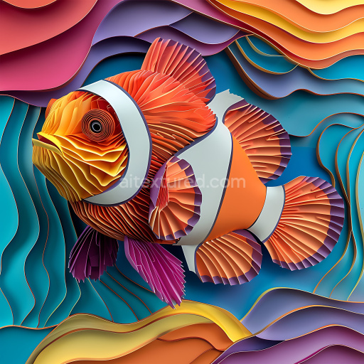 Seamless 3D PBR Texture Featuring Origami-Inspired Clown Fish with Layered Paper Look