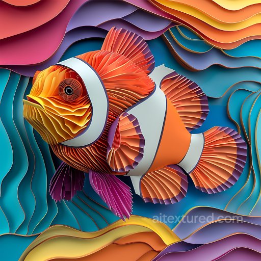 Animal - Seamless 3D PBR Texture Featuring Origami-Inspired Clown Fish with Layered Paper Look texture preview
