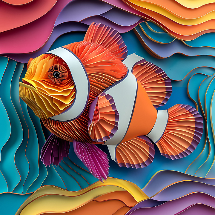 Featuring Origami-Inspired Clown Fish with Layered Paper Look seamless PBR texture preview