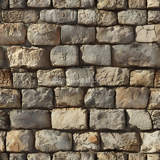 Seamless 3D Weathered Stone Wall PBR Texture with Rough Carved Blocks