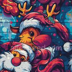 seamless Seamless 3D PBR Texture Featuring Vibrant Christmas Graffiti on Urban Brick Wall texture 8k free download PBR
