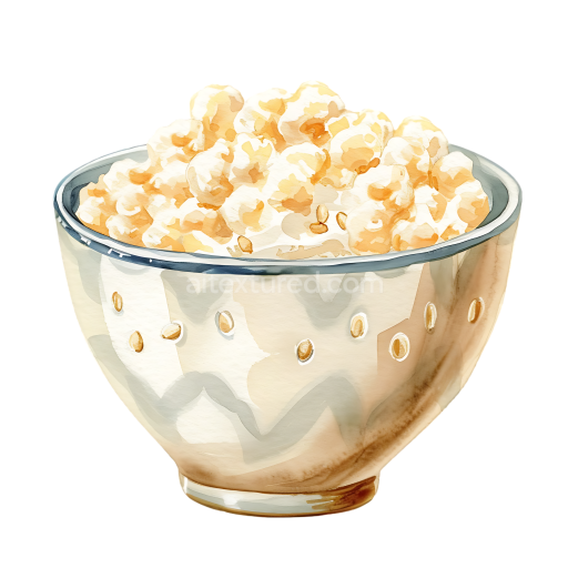 Breakfast Illustration of a Bowl Filled with Puffed Rice Cereal