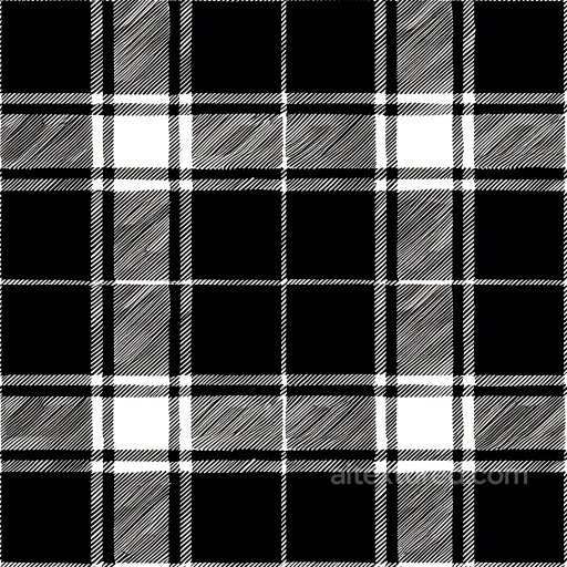 Seamless 3D PBR texture of black and white plaid fabric with linear hatching pattern texture preview