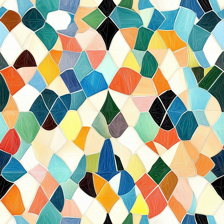 Mosaic With Colorful Irregular Ceramic Tiles And Matte Finish seamless PBR texture preview
