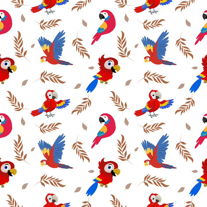 Parrot Motif Pattern with Tropical Leaf Accents seamless PBR texture preview