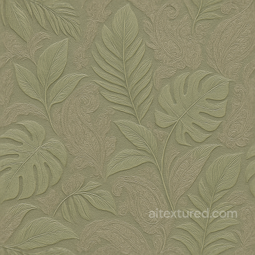 Tropical Leaves Paisley Wallpaper With Embossed Satin Finish And Muted Colors seamless Wallpaper PBR texture