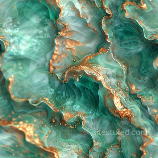 Seamless 3D PBR Texture of Glossy Teal and Gold Abstract Flowing Patterns texture preview