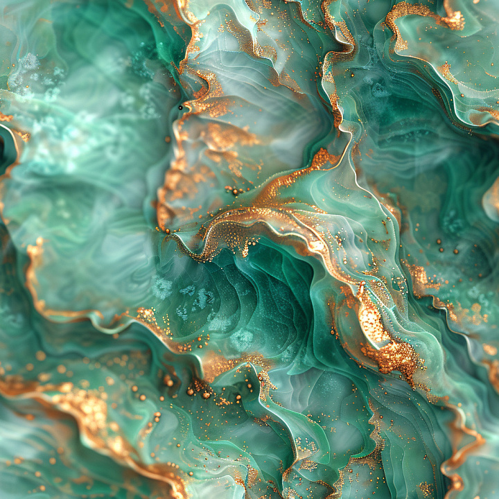 Glossy Teal and Gold Abstract Flowing Patterns seamless PBR texture preview