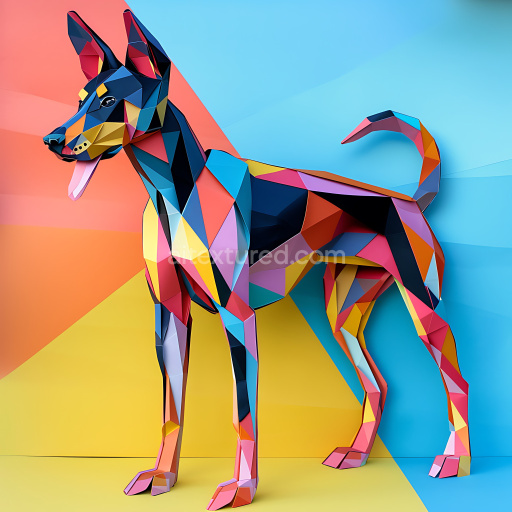 Seamless 3D PBR Texture of Colorful Doberman Pinscher Origami Style
