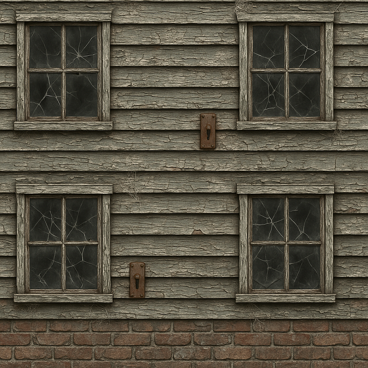 Haunted House Siding With Cracked Windows And Peeling Paint seamless PBR texture preview
