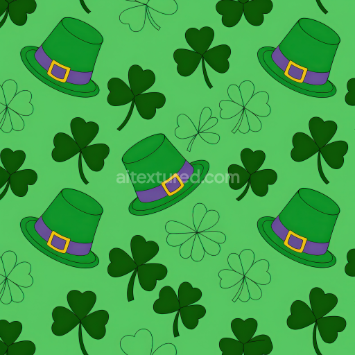 Seamless 3D PBR St Patrick's Day Shamrock and Leprechaun Hat Pattern Texture