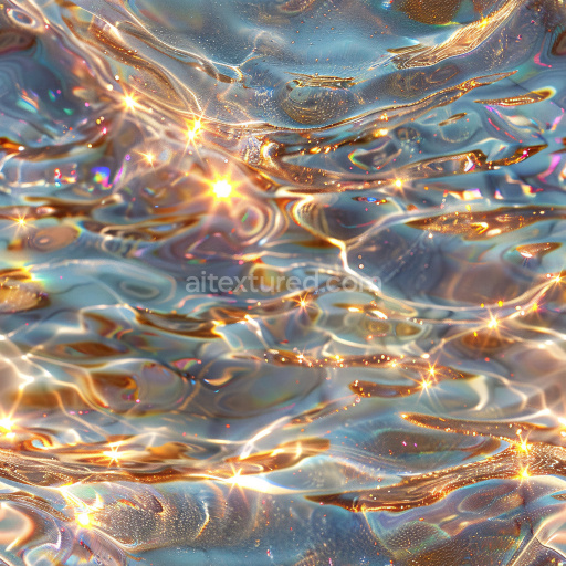 Seamless 3D PBR Glossy Liquid Surface Texture with Iridescent Sparkles and Flowing Reflections