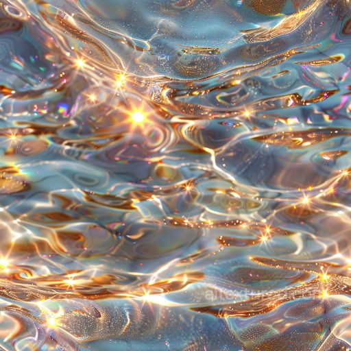 Seamless 3D PBR Glossy Liquid Surface Texture with Iridescent Sparkles and Flowing Reflec… texture preview