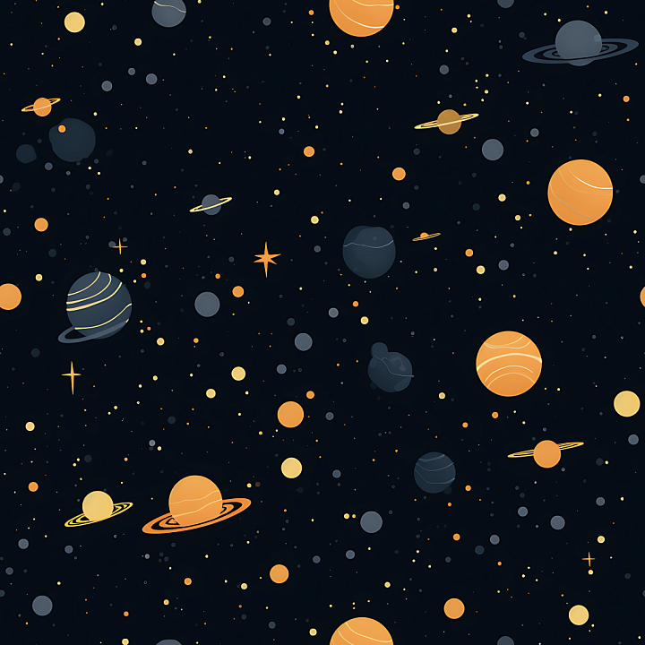 Space with Cartoon Planets and Stars seamless PBR texture preview