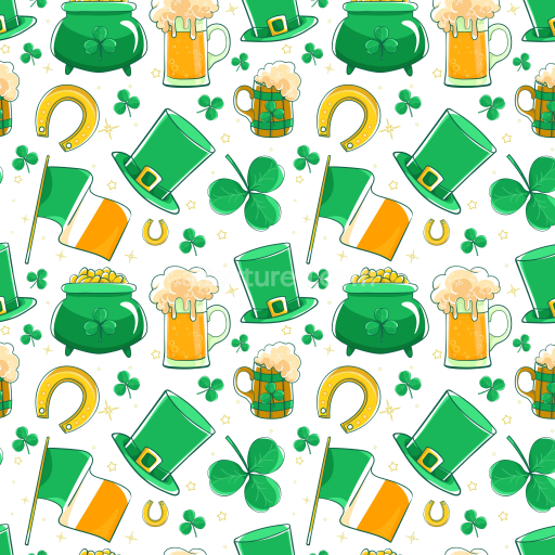 Seamless 3D PBR Digital Paper Texture with St. Patrick's Day Icons and Symbols