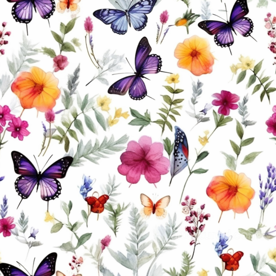 Watercolor Butterflies Seamless Texture with Floral Motifs Watercolor Butterflies texture preview