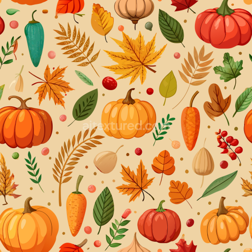Seamless 3D PBR Texture Featuring Autumn Harvest Elements and Fall Leaves