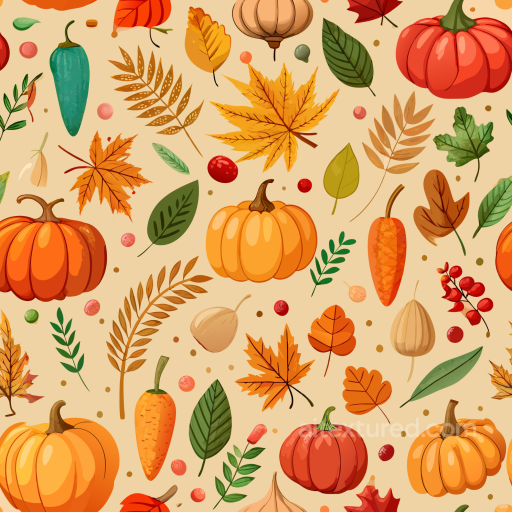 Featuring Autumn Harvest Elements and Fall Leaves seamless Thanksgiving PBR texture