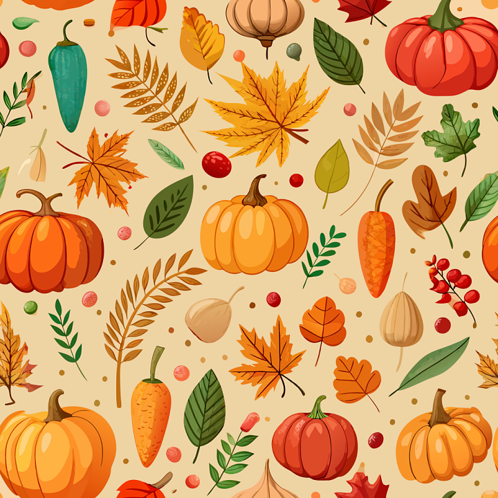 Featuring Autumn Harvest Elements and Fall Leaves seamless PBR texture preview