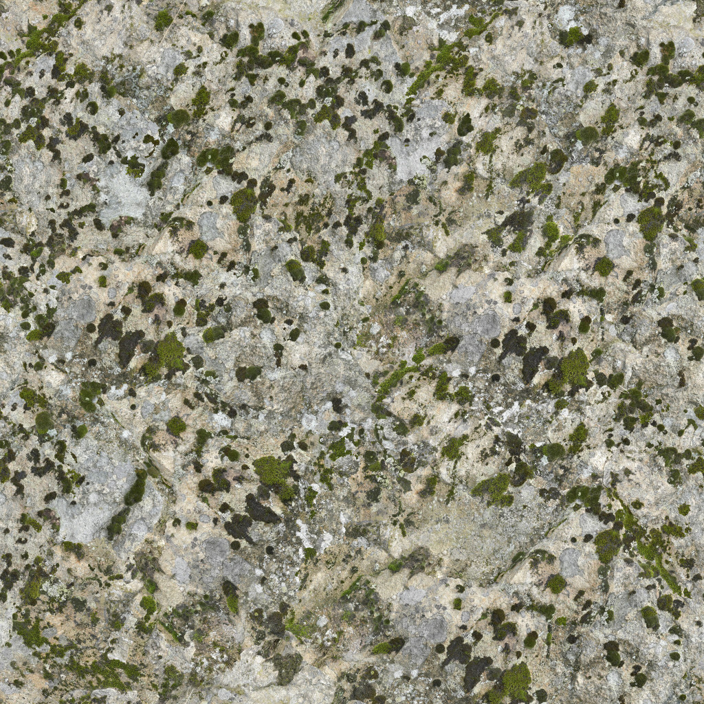 Seamless PBR rock texture with moss details