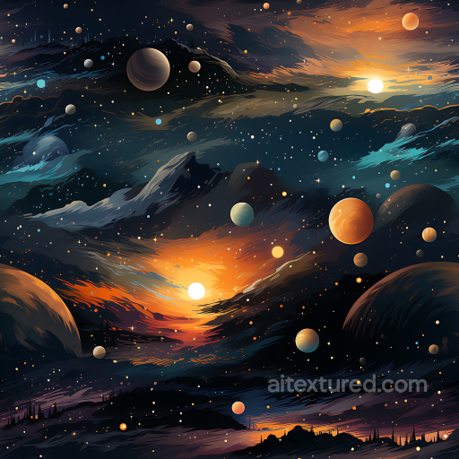 Space Texture with Cosmic Nebula, Planets, and Starfield seamless Star, space, planets PBR texture