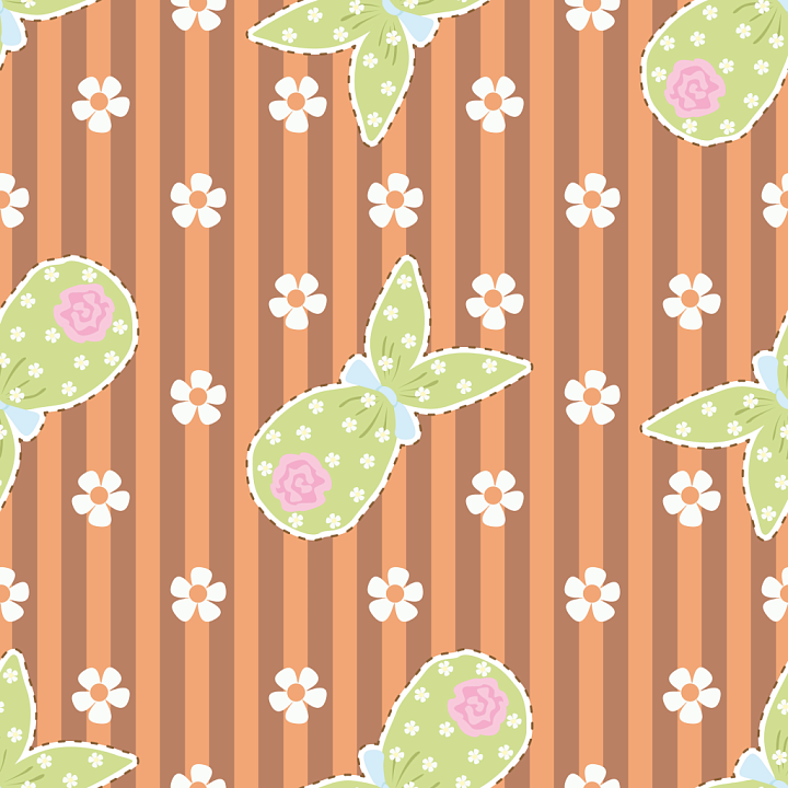 Featuring Orange Stripes and Floral Bunny Motifs seamless PBR texture preview