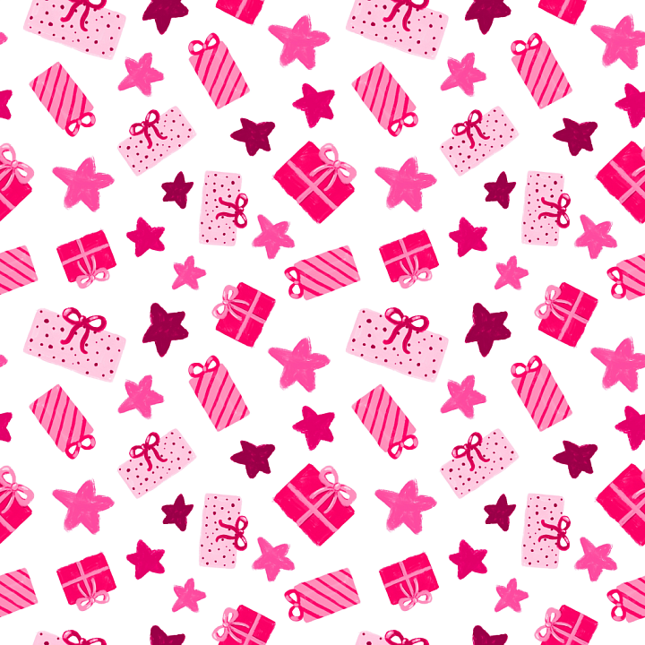 All Christmas Digital paper of Pink Christmas Gift Boxes and Stars seamless PBR texture preview