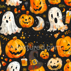 seamless Seamless 3D PBR Texture Featuring Watercolor Halloween Pumpkins and Ghosts texture 8k free download PBR