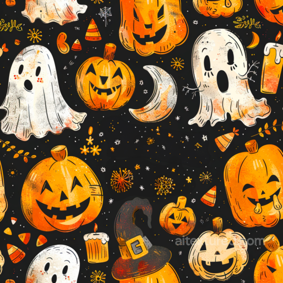 Featuring Watercolor Halloween Pumpkins and Ghosts Watercolor Halloween texture preview