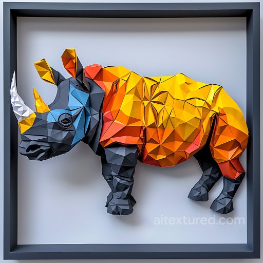 Animal - Seamless 3D PBR Texture of Black Rhinoceros in Origami Geometric Style with Bold Color Gr… texture preview