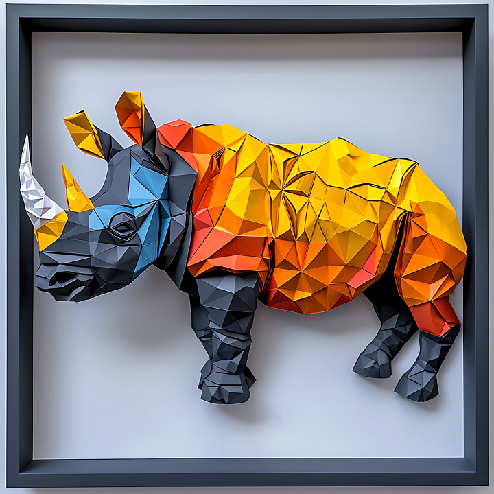 Animal of Black Rhinoceros in Origami Geometric Style with Bold Color G… seamless PBR texture preview