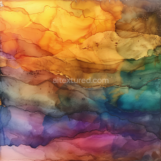 Seamless 3D Alcohol Ink PBR Texture with Golden Amber and Multicolor Fluid Waves