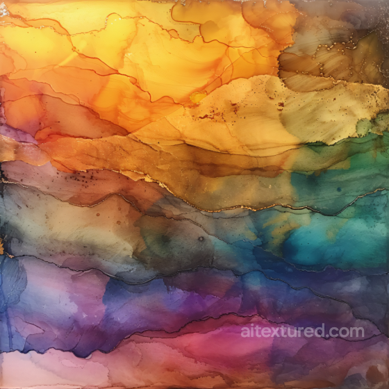 Alcohol Ink PBR Texture with Golden Amber and Multicolor Fluid Waves Alcohol ink texture preview
