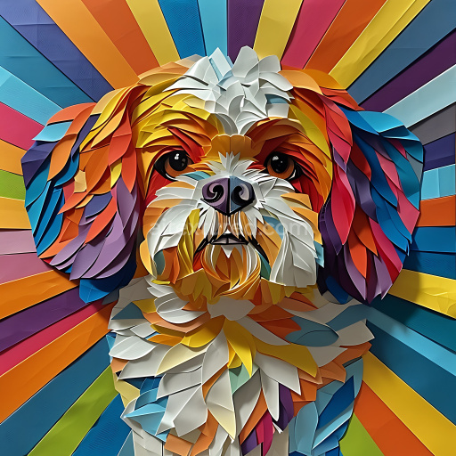 Seamless 3D PBR Texture of Colorful Origami-Style Bolognese Dog Fur