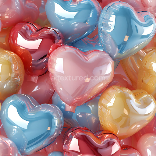 Seamless 3D Inflated Heart-Shaped Balloon PBR Texture in Pastel Colors